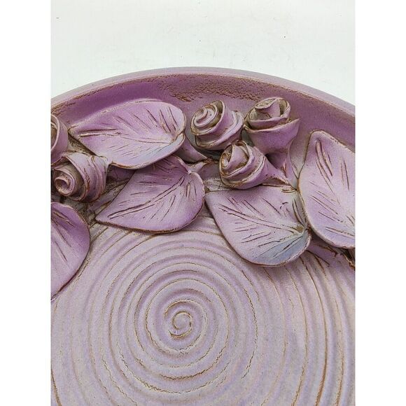 Art Pottery Bowl Dish With Roses / Purple Hues Applied Flowers Mother's Day - Picture 7 of 9
